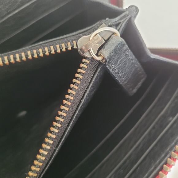 Burberry Black Label Leather Zip Around Wallet Red Clutch Logo Large Designer - Picture 7 of 13